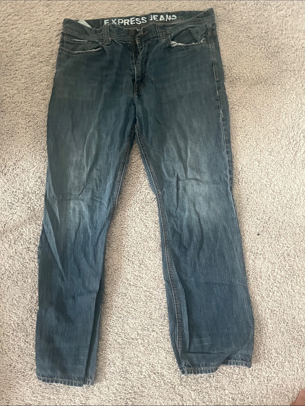 Express Men's Dark Blue Slim Jeans - Faded Indigo Wash